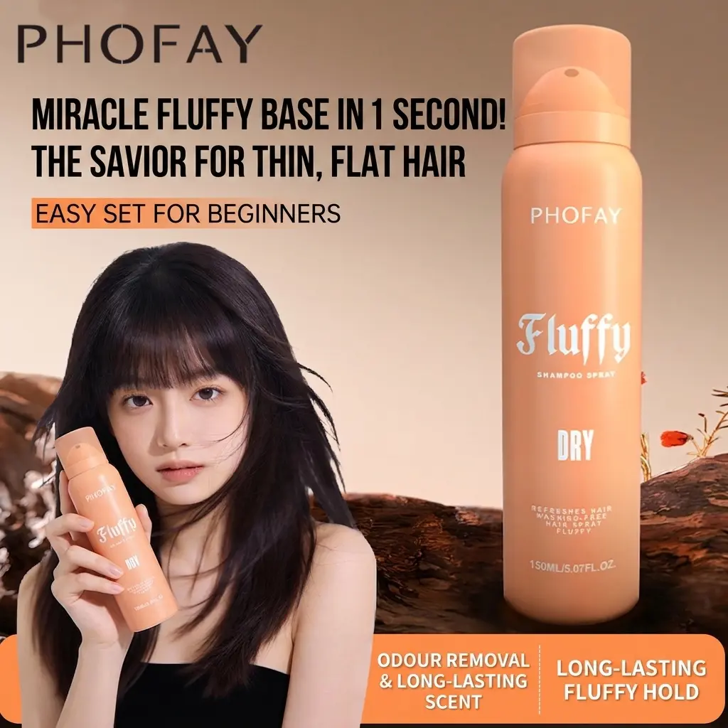Phofay No-Rinse Volumizing Dry Shampoo Spray for Male Adults, 150ml/5.07fl.oz Haircare Product, Easy to Use, Fluffy Result for Fine Flat Hair, Long-Lasting Scent Daily Essential, Non-Toxic, Thin, Flat Hair, Voluminous Hair