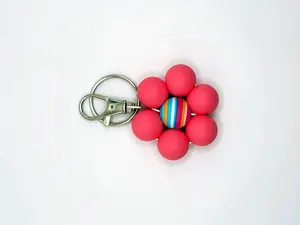 Pink Flower Silicone Bead Keychain