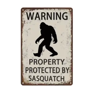 Funny Vintage Metal Tin Sign - Private Property Warning with Sasquatch Design, Rustic Americana 8x12 Inch Durable aluminum Wall Decor, Easy-to-Hang Indoor/ Outdoor Sign for Home, Office, Yard, Vintage Tin Sign Hanging