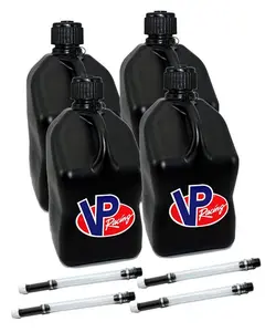 VP Racing 4-Pack Motorsports Container 5 Gallon Jug with Hoses in Multiple Colors for Racing Enthusiasts Durable Design Ideal for Racing Enthusiasts
