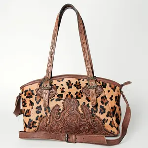 American Darling Women's Hair-On Genuine Leather Tote Bag Hand Tooled Carved Antique Finish Western Style Eco Friendly Full Grain Leather Soft Supple Texture
