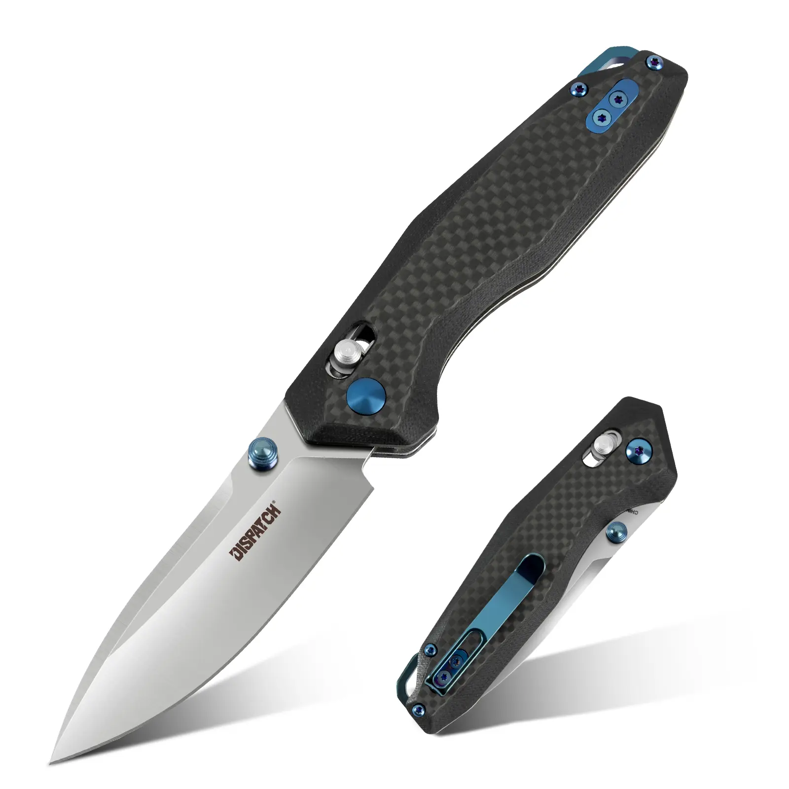 Dispatch 4.5" Foldable Tactical Pocket Knife for Adults - D2 Steel Blade, Carbon Fiber-G10 Grip, Brass Components, Compact, Ergonomic Design, Safety Lock, Lightweight Pocket Clip, Survival Equipment, Men's Gift, Fishing