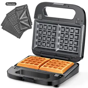3-in-1 Waffle, Grill & Sandwich Maker, Panini Press Grill and Waffle Iron Set with Removable Non-Stick Plates, Perfect for Cooking Grilled Cheese, Tuna Melts, Burgers, Steaks and Snacks