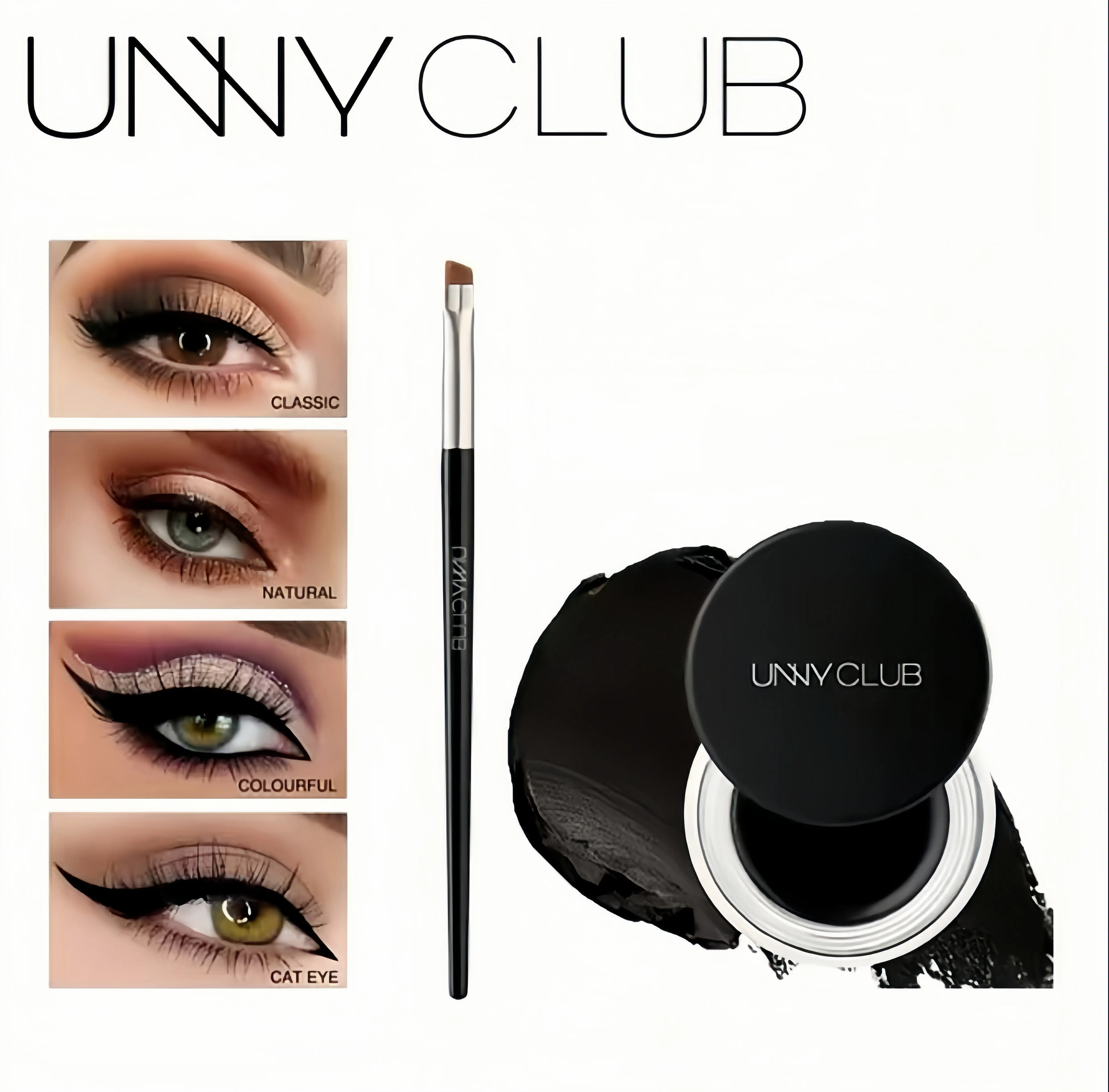 UNNY CLUB #1Retro Black Eyeliner & Eyebrow Gel, Long-Wear Waterproof & Smudge Proof Formula, Smooth Application Eye Makeup for Beginners, Eye Liner Waterproof Smudge Proof, Eye Makeup Product