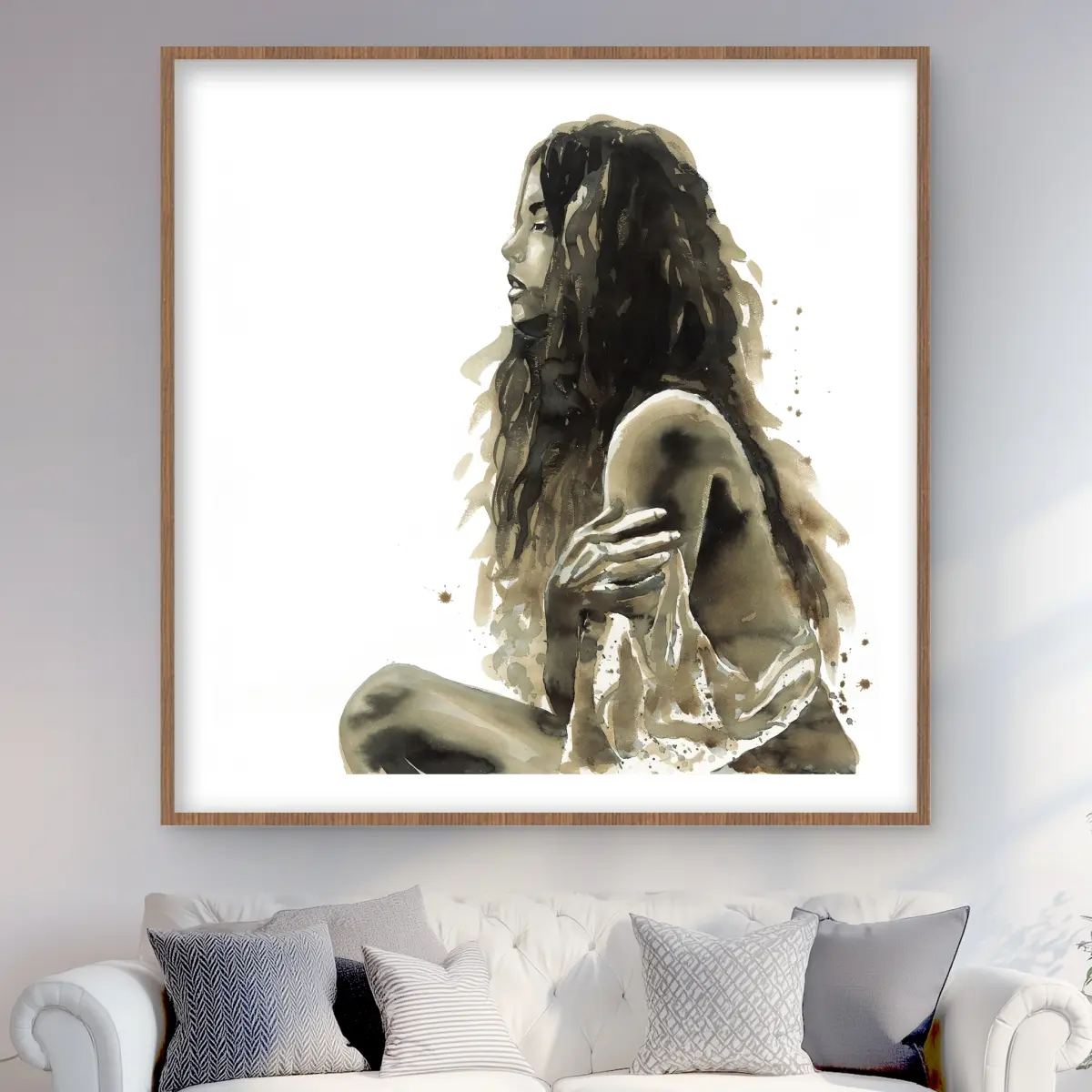 212 MAIN 48x48 in. Framed Matted Sepia Art Print - Artistic Woman Design Wooden Wall Art, Home Decor Inspo for Living Spaces, Rooms