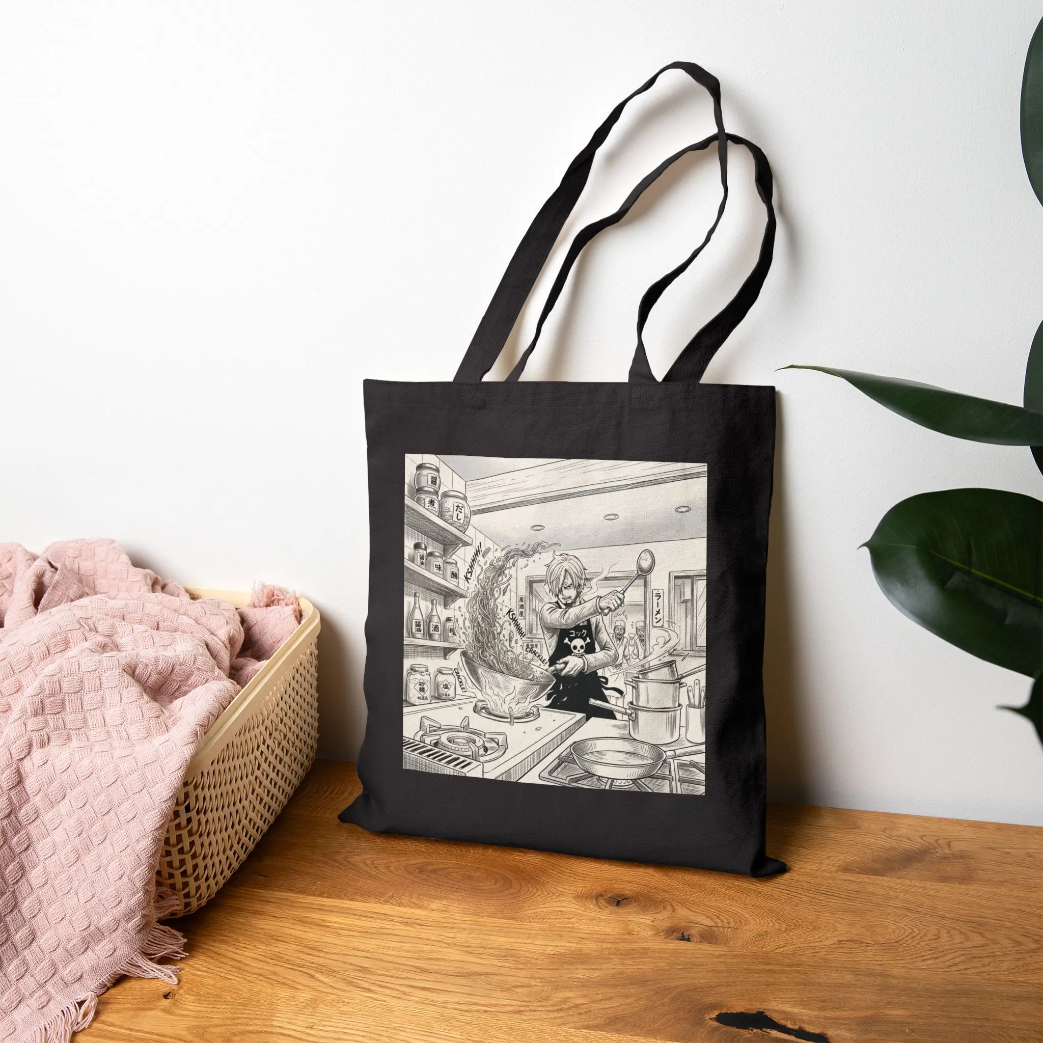 One Piece Inspired illustration Tote Bag | vintage kitchen art, monochrome print