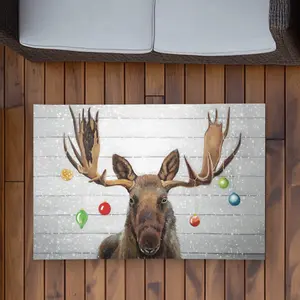 Begin Home Decor C1ROAR23UEQFG4 2 x 3 ft. Moose Has Christmas Balls - Livingroom Deer Area Rug for Decor - Rectangle