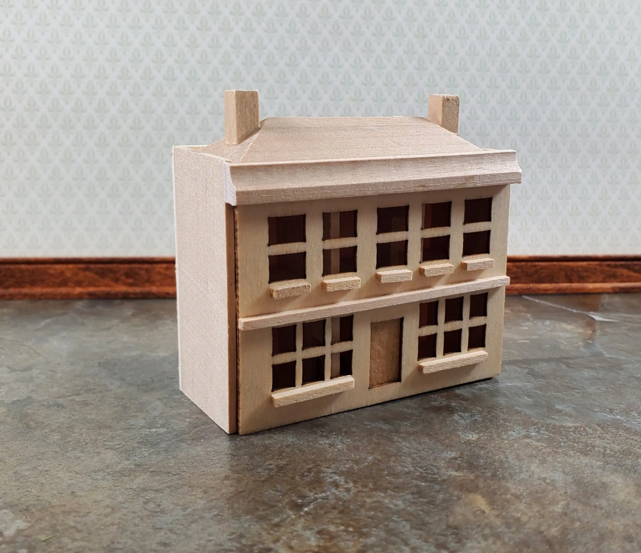 1:144 Scale Dollhouse Front Opening 6 Rooms Unpainted Wood Miniature