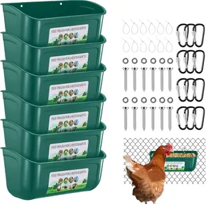 2/4/6 Pack Hanging Chicken Feeder – Fence Feed Trough with Clips – Includes Feed Scoop – for Duck, Goat, Pig, Turkey, Poultry & Livestock – Green