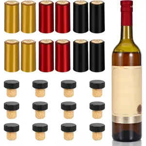 30 Pcs Wine Sealer for Wine Bottles - Bottle Sealer for Cruise, Plastic Heat Shrink Cap & Wood Cork Stopper with Plastic Top