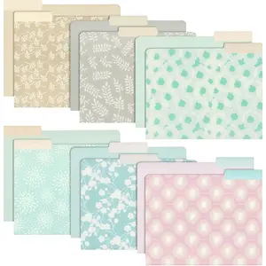 12Pack Pastel Decorative File Folders for Women  Girls, Cute Classroom Supplies, Office, Organization Letter Size, 1/3 Cut Tabs, 12 Patterns  Solids 11.5 x 9.5 Inch File Folders Letter Size