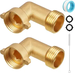 90 Degree Water Hose Elbow For RV, Brass Garden Hose Elbow with Easy Grip Connector, For 3/4" RVs Water Hose, Residential Outdoor Faucets, City Water Connector, 2 Pack