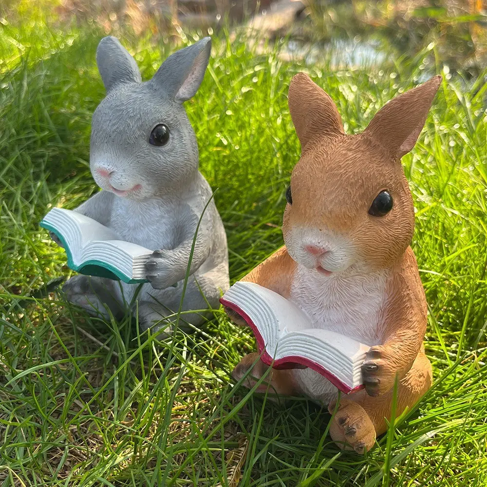 Easter Rabbit Garden Resin Figurine, Cute Cartoon Bunny Animal Sculpture, Outdoor Landscape Ornament Craft, Yard Decor