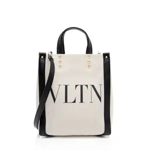 Pre-owned Valentino Leather Tote Bags Canvas Rockstud VLTN Grande Plage N/S Mini Tote