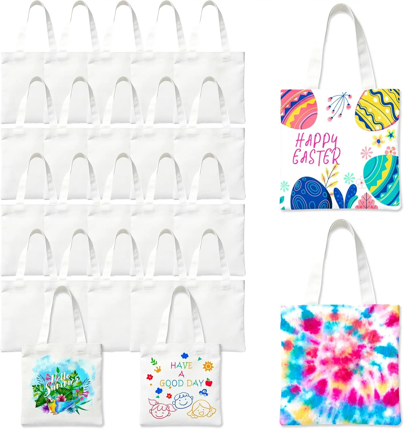 Joyclub 24-Pack Mini Sublimation Tote Bags, 8x8.75in Blank White Reusable Handle Bags for Heat Transfer DIY Crafts, Party Favors sohochic