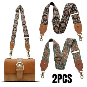 2pcs Purse Strap, 2 Inch Wide Shoulder Strap Adjustable Replacement, Retro Personalized Printing Multi-Pattern Crossbody Bag Straps for Handbag, Crossbody Bags, Shoulder Bags, Travel Additions (Bohemian Style), DIY Wallet Making