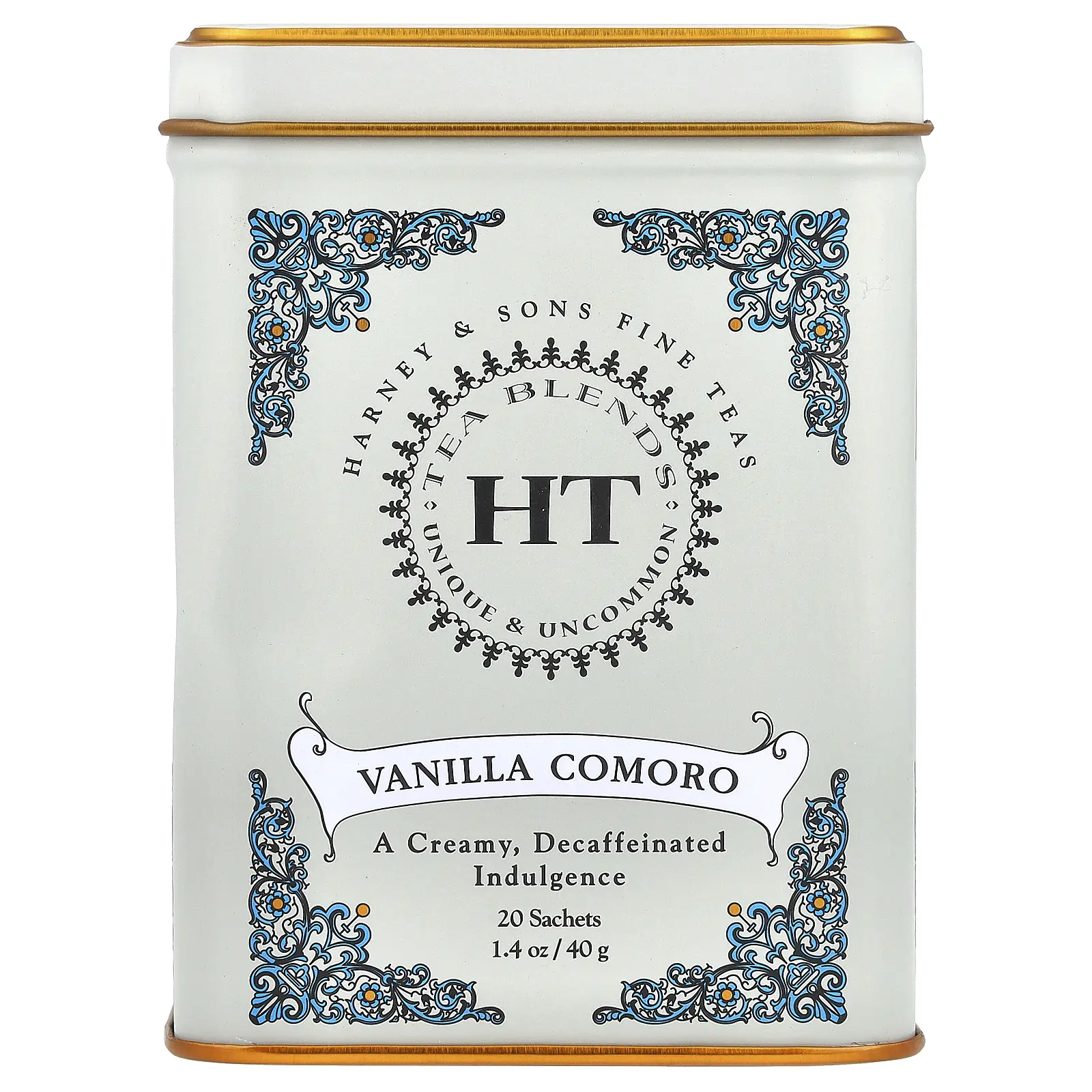 Harney & Sons HT Tea Blends, Vanilla Comoro, Decaffeinated, 20 Tea Sachets, 1.4 oz (40 g)