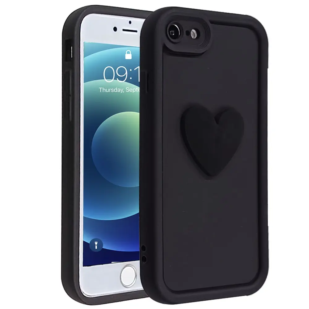 Cute 3D Love Heart Protective Phone Case For iPhone 16E SE4 Shockproof Candy Back Matte Soft Cover Protection Accessories Protective Smartphone Casing Casing Protector