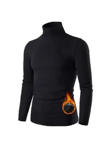 Men's Thermal Fleece Lined Turtleneck Long Sleeve Athletic Base Layer Cold Weather Gear Workout Top Fabric Stretch Undershirt Sports Beige Bike