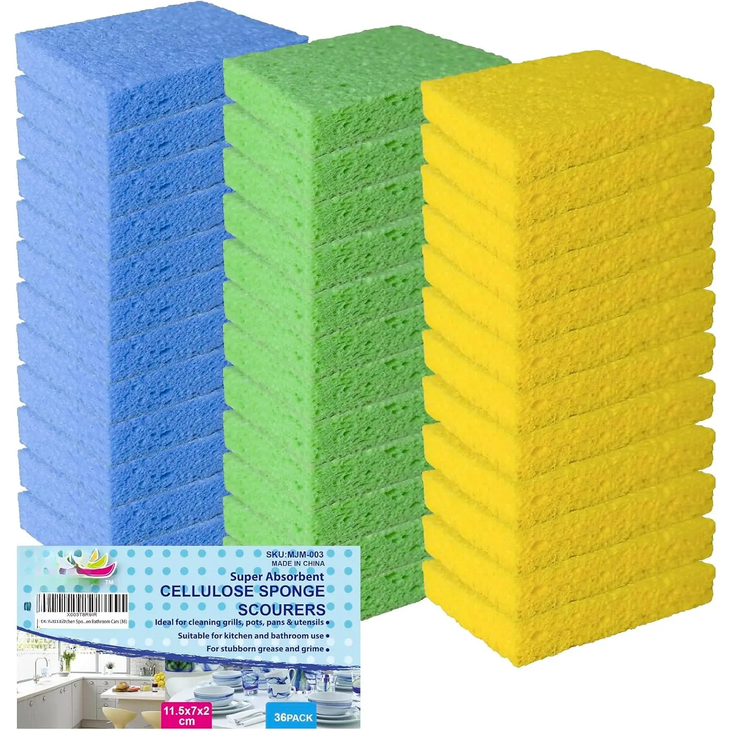 36-Count Compact Compressible Synthetic Cellulose Sponges, Heavy-Duty Absorbent Tools and Cleaning Supplies for Kitchen Tough Messes, Compostable Biodegradable Pop-Up Sponges (4.6x2.8x0.8In)