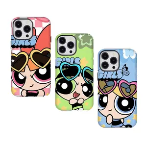 P-Powerpuff Girls Y2K Phone Case Retro Cartoon Aesthetic Compatible for iPhone 17 16 15 14 13 12 11 and for Samsung S21-S25 Perfect Gift for 90s Cartoon Fans
