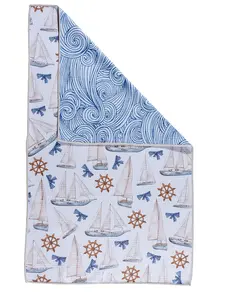 Seaside Brand Microfiber Kitchen Towel 18x30 Absorbent Double Sided Woven Design with Nautical Prints for Drying & Cleaning