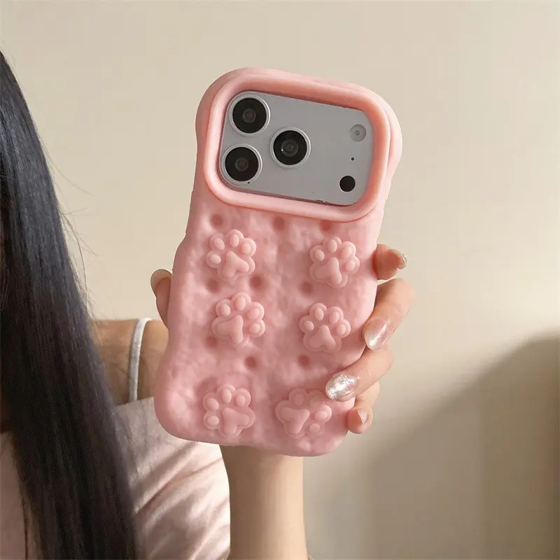 Phone case suitable for iPhone | Cute bumpy bread cat paw | Silicone soft shell | Bestie gift | Phone case for 13, 14, 15, 16, 17 Pro Max