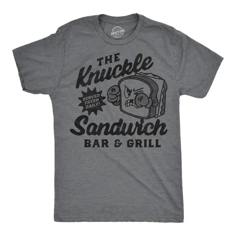 Mens Funny T Shirts The Knuckle Sandwich Bar and Grill Sarcastic Graphic Novelty Tee for Men Mens Funny T Shirts Cool Vintage Fashion T-Shirt Gift Classic Menswear Sarcastic Shirts for Men Funny Food Short Dark Grey