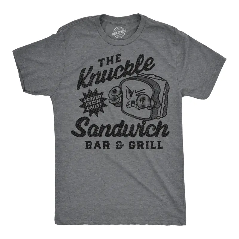 Mens Funny T Shirts The Knuckle Sandwich Bar and Grill Sarcastic Graphic Novelty Tee for Men Mens Funny T Shirts Cool Vintage Fashion T-Shirt Gift Classic Menswear Sarcastic Shirts for Men Funny Food Short Dark Grey