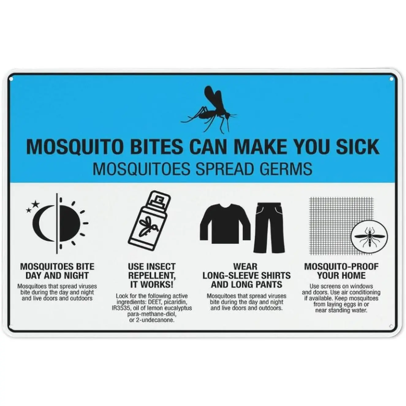 8x12inch Aluminum Sign 1 Pcs, Reflective Type Home Indoor Plaque, Rust-Free, Weatherproof, Waterproof, Easy-to-Mount Grade Reflective Sheeting Sign for Mosquito Bite Health Warning