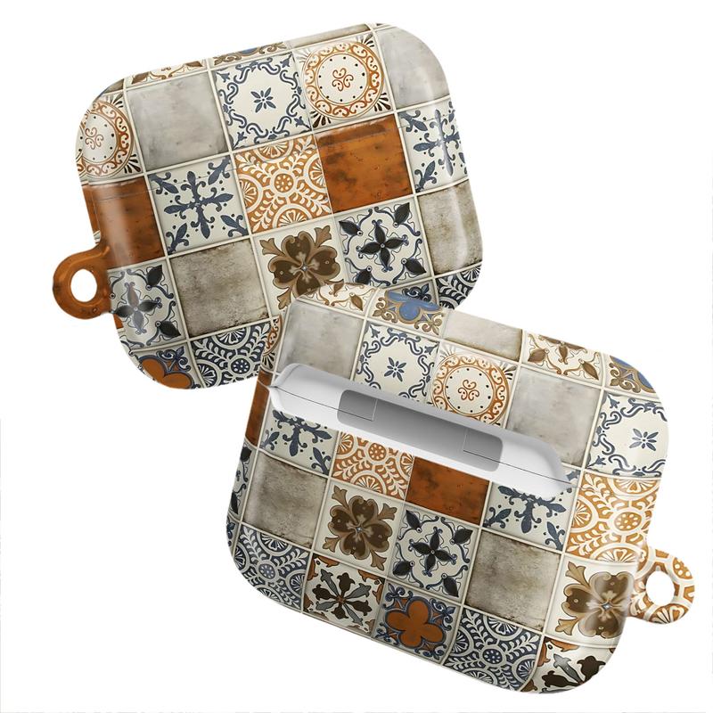 Vintage Tile Pattern AirPods Case – Colorful Ceramic Mosaic Floral Tiles Cover – AirPods Pro / Pro 2 / Pro 3, AirPods 1 / 2 / 3 / 4 Case | Aesthetic Mediterranean Decor Gift Idea