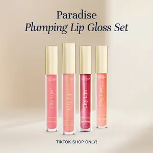 City Beauty Paradise Plumping Lip Gloss Set – 4 Hydrating Lip Gloss Shades | Watermelon, Sun Diego, Raspberry & South Peach | Volumizing, Hydrating & Line-Smoothing Formula
