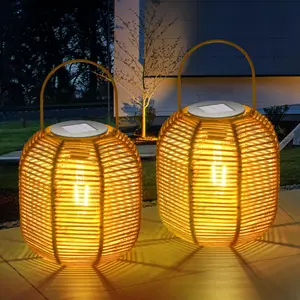 APZZLOXH 2 Pack Handwoven Solar Lanterns Outdoor Waterproof, Rattan Hanging Lights for Garden Patio Porch Pathway,IP65