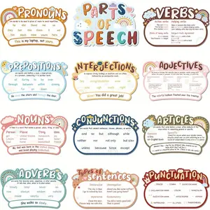 Set of 12 Parts of Speech Posters Boho English Grammar Chart Language Arts Bulletin Board Decor for Elementary Middle High School Teacher Educational Classroom Decoration Supplies