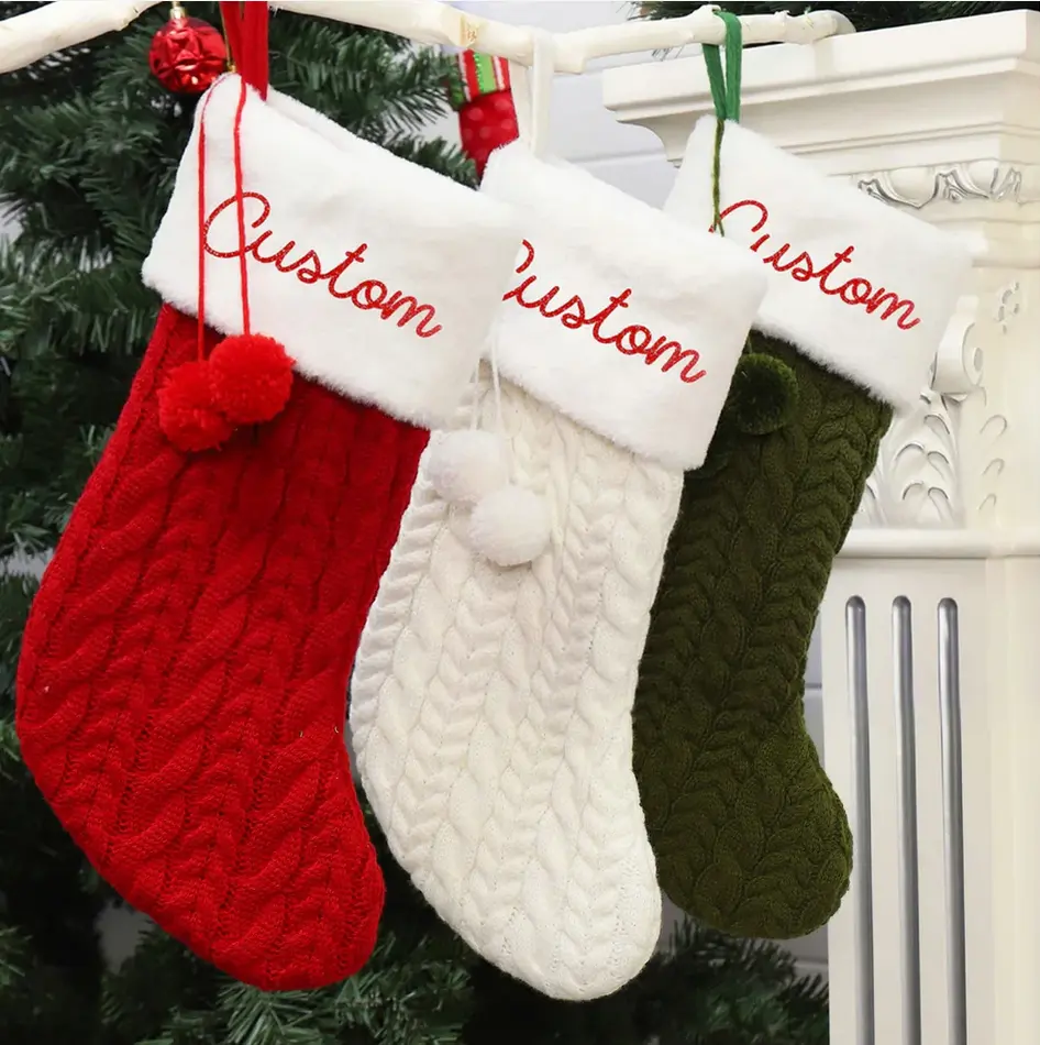 Custom Cable Knit Christmas Stockings Custom Cable Knit Christmas Stockings
