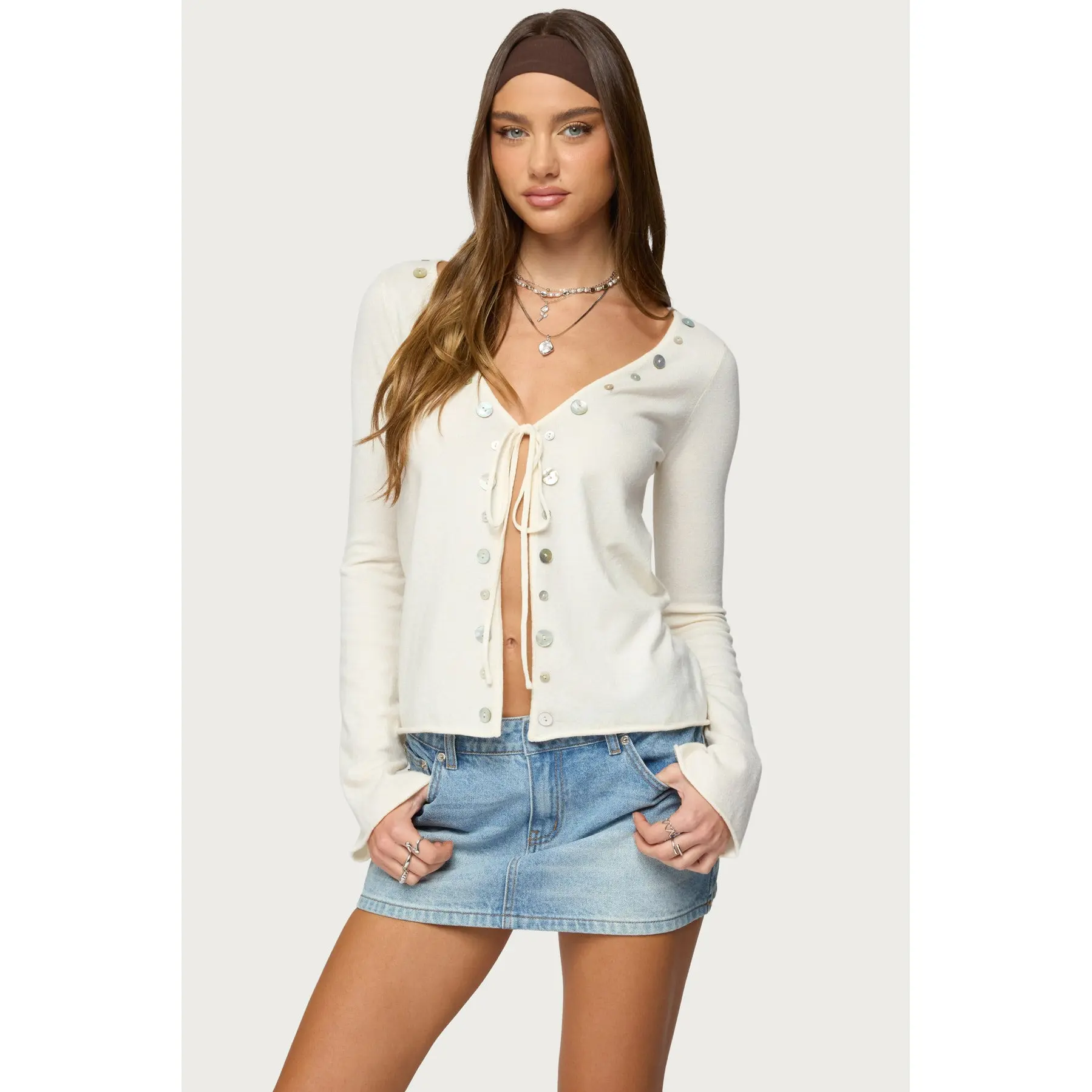 Jesy Iridescent Split Front Knit Cardigan Jesy Iridescent Split Front Knit Cardigan