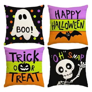 Ghost & Skull Pattern Cushion Cover, 4 Counts/set Square Pillow Cover without Filler, Decoration Supplies for Home Living Room Bedroom