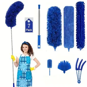 Dust Removal Set (5/6/7pcs), Extendable Microfiber Multisurface Dust Cleaner, Reusable Washable Fan Duster, High Ceiling Furniture Car Cleaning Tools, Household Cleaning Tool