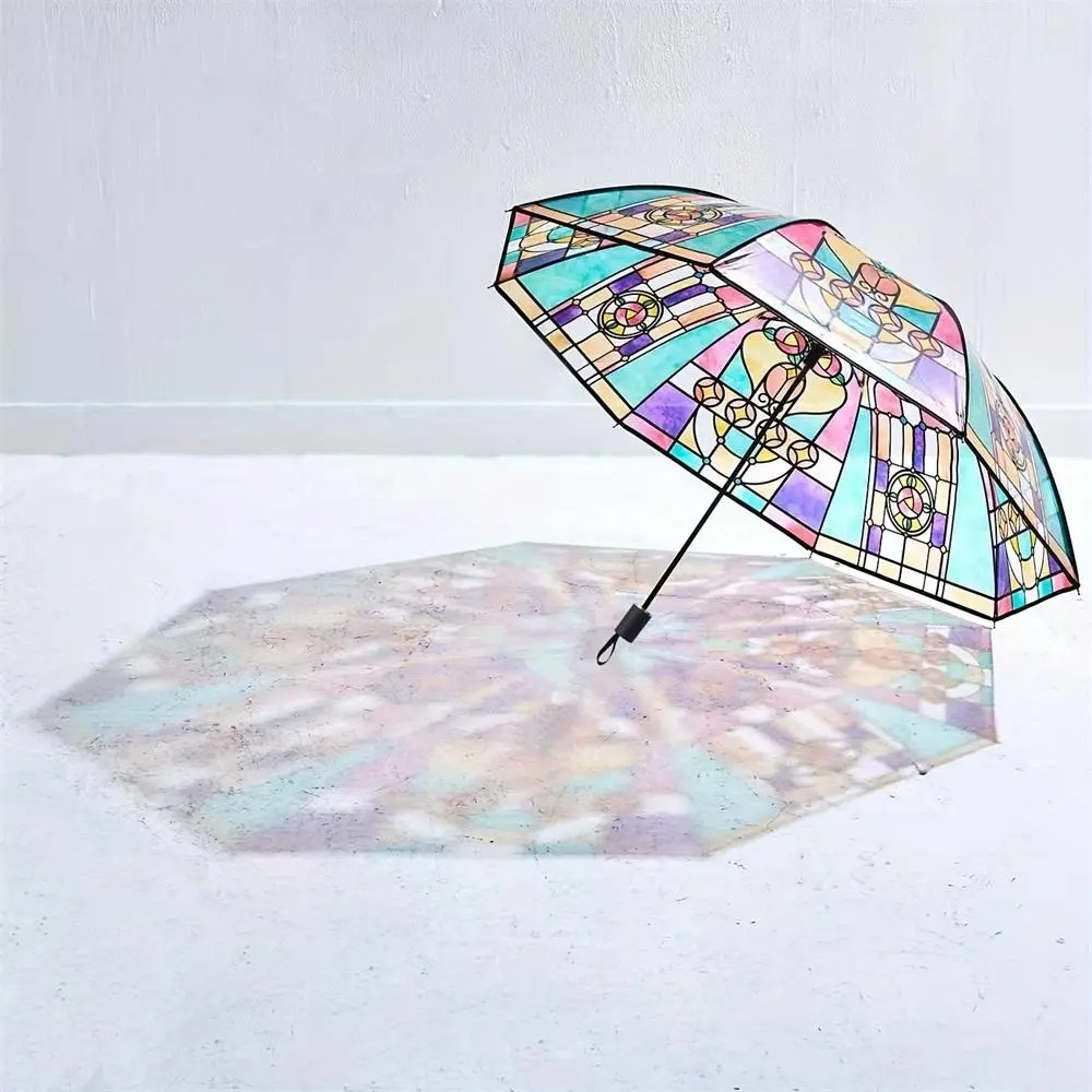 Fashionable Transparent Umbrella, Creative Automatic 3-fold Umbrella, Lightweight & Waterproof Umbrella for All-weather Protection, Windproof Rainproof Umbrella, Lightweight Foldable Umbrella, Folding Umbrella