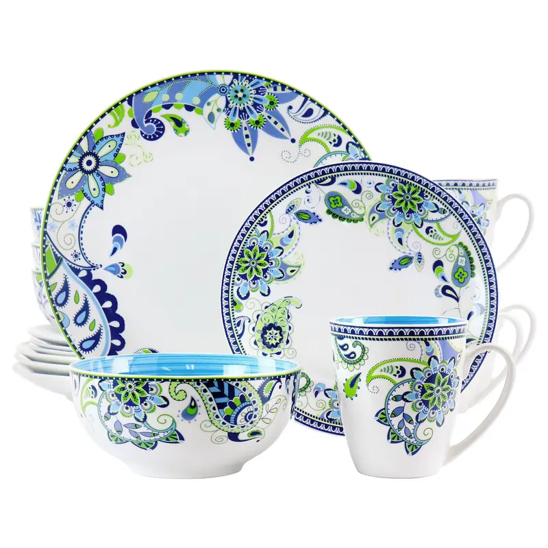 Elama Blue Crush 16-Piece Round Porcelain Dinnerware Set