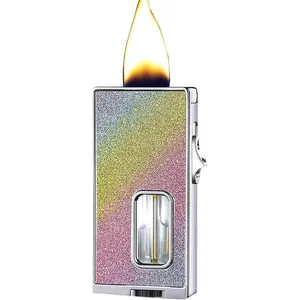 Colorful Fashion Trend Metal Kerosene Lighter - Windproof Soft Flame, Induction Ignition, Wide Flame & Visible Air Window, Ideal for Barbecue/Candles/Outdoor, Perfect Men's Gift Titanium Pry Bar with Bottle Opener tube outdoor picnic Mini Wrench Keychain