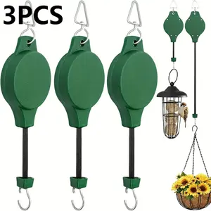 3PC Adjustable Plant Hanger Set with Pulleys - Gardening Home Telescopic Hook - Heavy Duty Ceiling Hook - Multiple Suspension Points - for Indoor and Outdoor Garden Baskets, Bird Feeders and Flower Pots