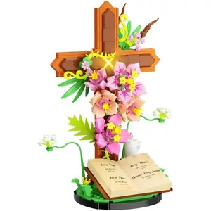 Jesus Cross Flower Building Set for Adults, Decorative Cross Building Blocks, Great Easter, Christmas, Christian, Birthday Gifts for Mothers Day, Women, Adults (363 PCS)
