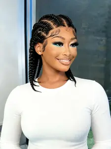 High-Quality HD Lace Front Wig, Fashionable 6-Strand Braided Hairpiece, Breathable Comfort, Unisex Medium Straight Wigs for All Seasons, Straight Lace Frontal
