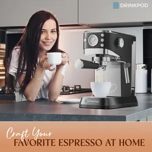 DRINKPOD 20 Bar Espresso Machine  Coffee & Espresso Maker Combo with Milk Frother Steam Wand, Stainless Steel Cup Plate, and 1.5L Removable Water Tank ? High Pressure Espresso Maker