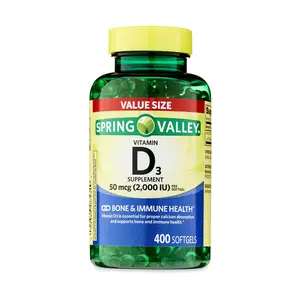 Spring Valley Vitamin D3 Supplement 50 mcg (2,000 IU) 400 Softgels - Supports Bone and Immune Health, Easy-to-Swallow Softgel for Adults