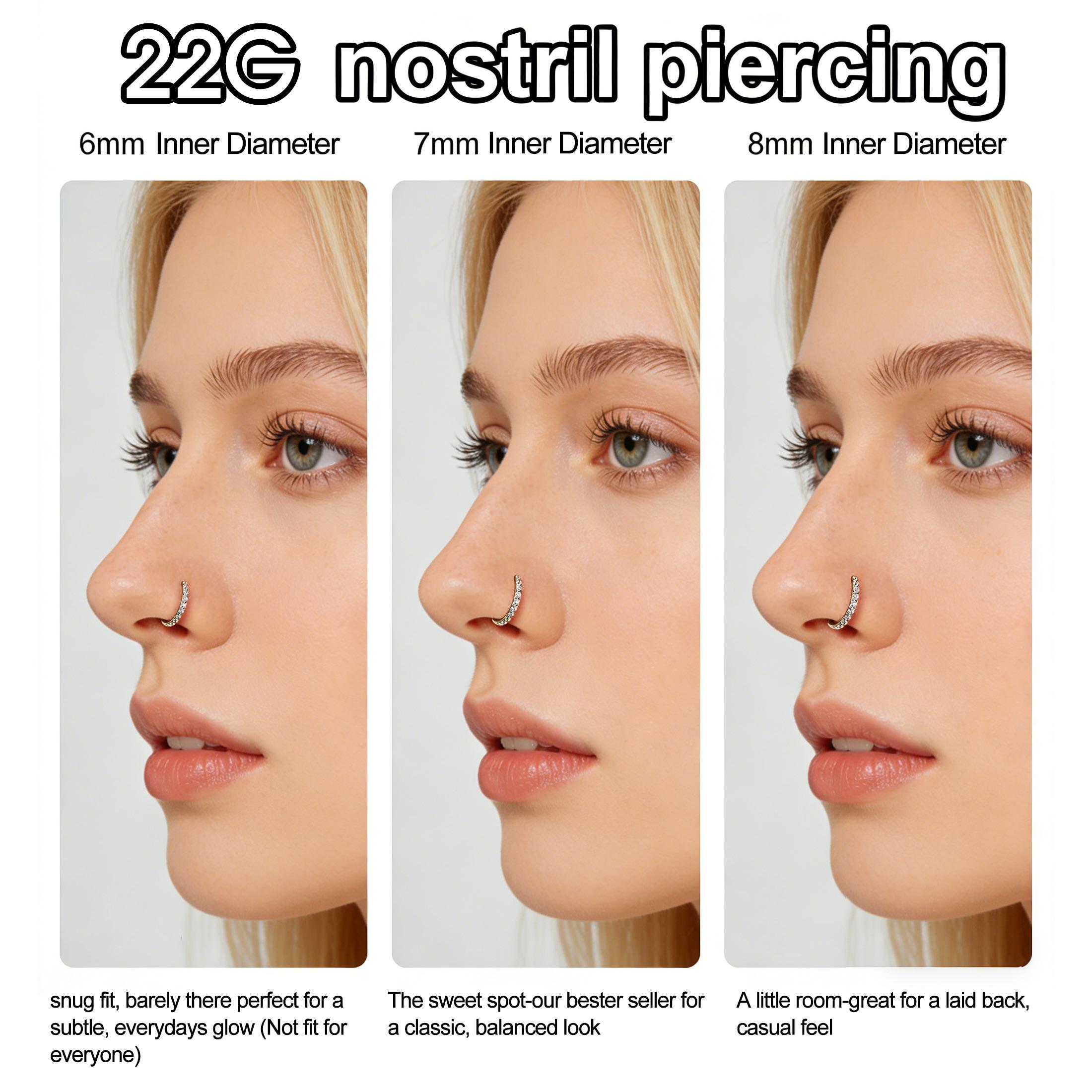 OUFER Body Jewelry Unisex 22G AAAAA+ Grade CZ Rhinestone Hinged Segmented Nostril Piercing Nose Ring, 316L Stainless Steel Non Tarnish Jewelry, 6mm-8mm Septum Ring, Delicate Costume Fashion Accessories for Women