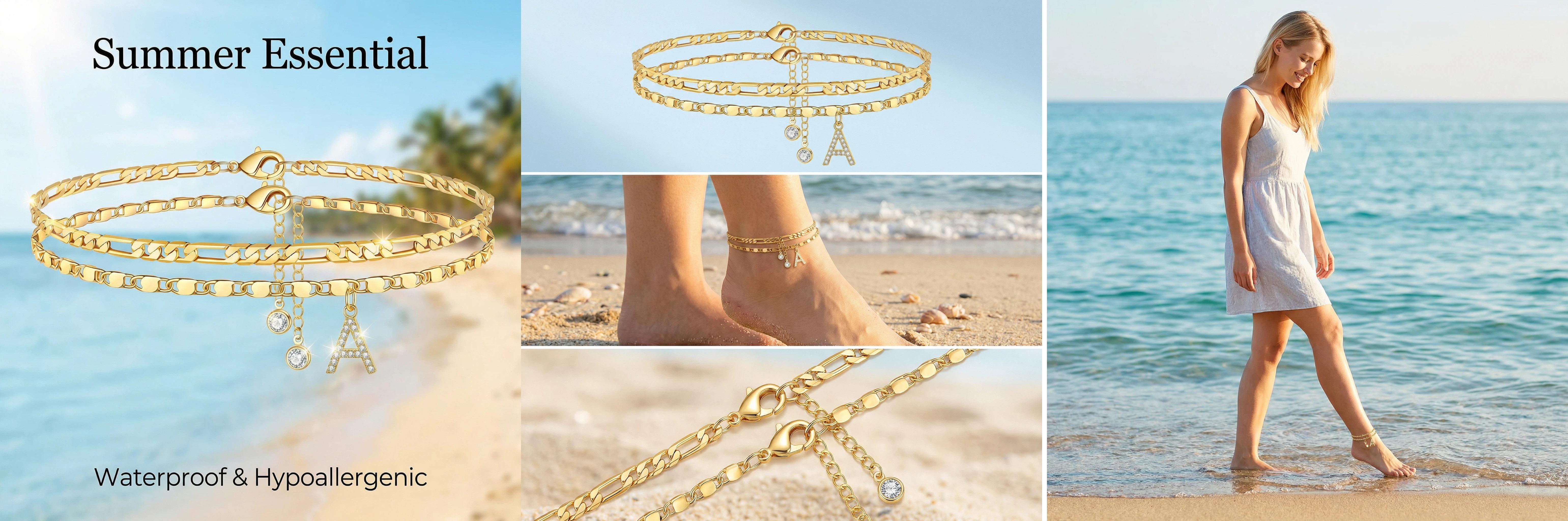 GANIA Letter Layered Ankle Bracelets for Women Dainty Chain Initial Pendant Anklets Set Hypoallergenic A-Z Gifts for Girls Trendy Adjustable Size Waterproof Costume Accessories