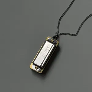 Playable Harmonica Necklace, 18k Gold Plated, Vintage Minimalist Musical Jewelry, Long Sweater Chain, Gift for Her Him, musician ,Couples Gift