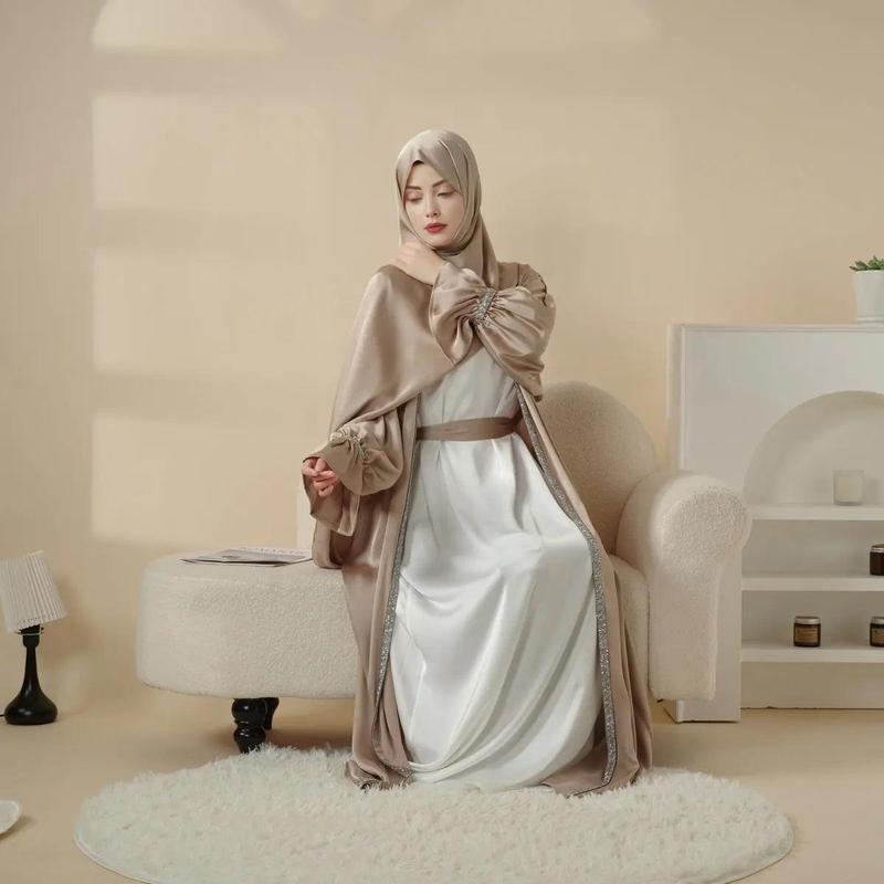 Modesty Muslim Chic Fit Maxi 4-Piece Set: Poet Sleeve Satin Abaya & hijab (MOA009) Formal